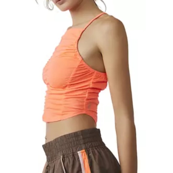 Free People Movement Shirr Enough Cami Top Neon Coral size Small - Picture 4 of 13